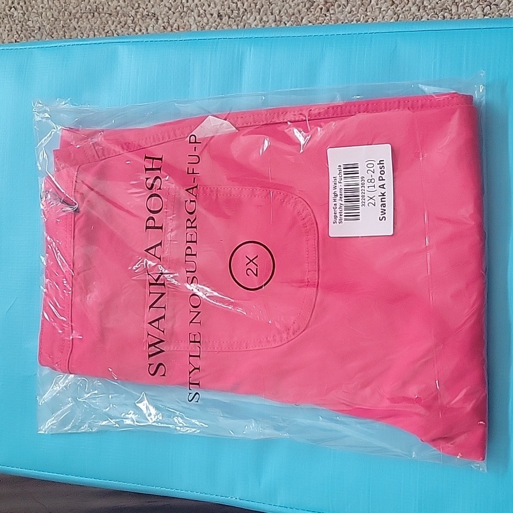 Swankaposh Super G High Waist Stretchy Jeans 2X Fuschia - Picture 2 of 4
